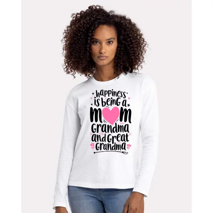 Happiness Is Being A Mom Grandma And Great Grandma Womens Cotton Relaxed Long Sleeve T-Shirt