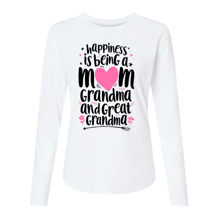 Happiness Is Being A Mom Grandma And Great Grandma Womens Cotton Relaxed Long Sleeve T-Shirt