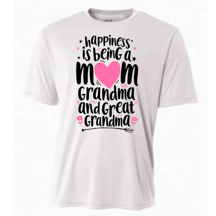 Happiness Is Being A Mom Grandma And Great Grandma Cooling Performance Crew T-Shirt