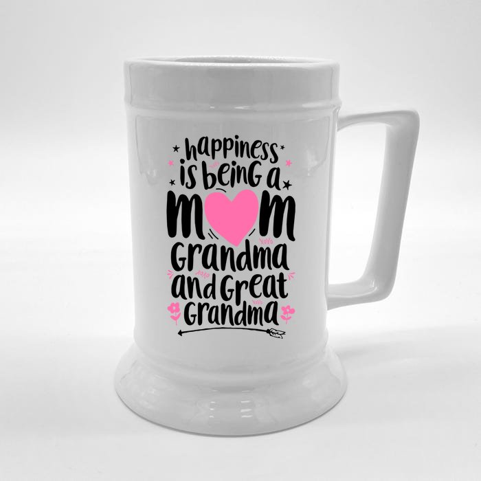 Happiness Is Being A Mom Grandma And Great Grandma Front & Back Beer Stein