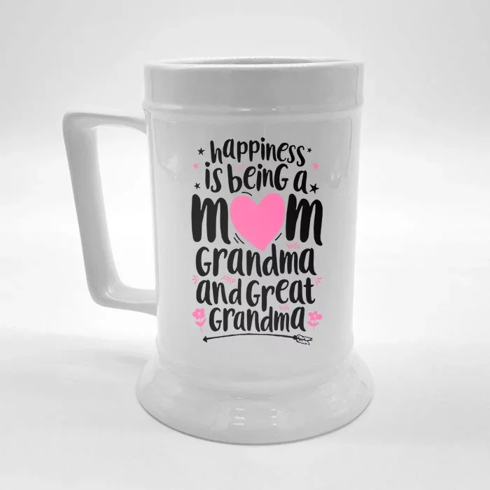 Happiness Is Being A Mom Grandma And Great Grandma Front & Back Beer Stein