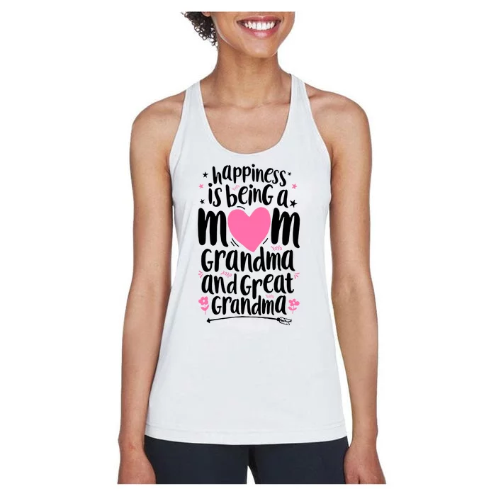 Happiness Is Being A Mom Grandma And Great Grandma Women's Racerback Tank