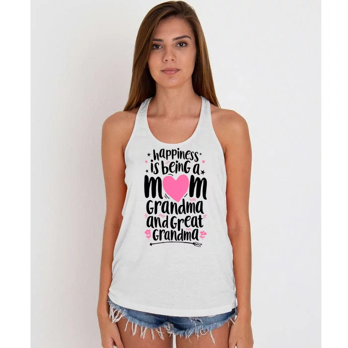 Happiness Is Being A Mom Grandma And Great Grandma Women's Knotted Racerback Tank