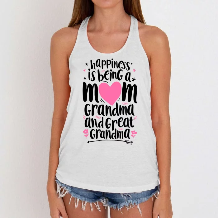 Happiness Is Being A Mom Grandma And Great Grandma Women's Knotted Racerback Tank