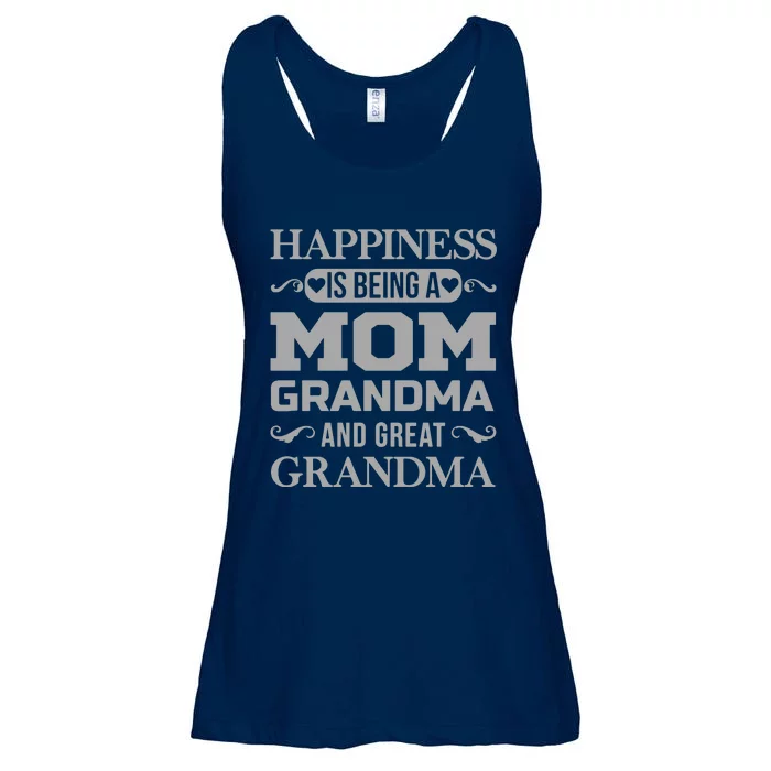 Happiness Is Being A Mom Grandma And Great Grandma Ladies Essential Flowy Tank