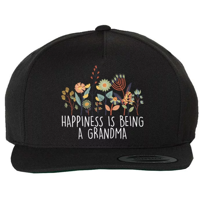 Happiness Is Being Grandma Wildflower Grandma MotherS Day Meaningful Gift Wool Snapback Cap