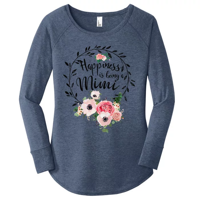 Happiness Is Being A Mimi Floral Decoration Women's Perfect Tri Tunic Long Sleeve Shirt