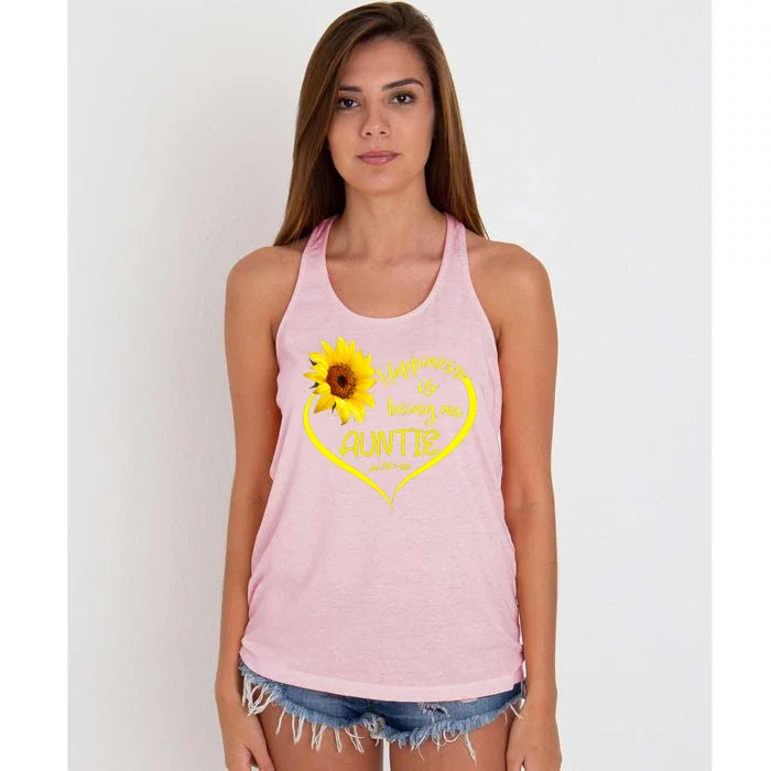 Happiness Is Being An Auntie Floral Mother's Day Gift Women's Knotted Racerback Tank