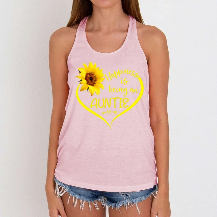 Happiness Is Being An Auntie Floral Mother's Day Gift Women's Knotted Racerback Tank