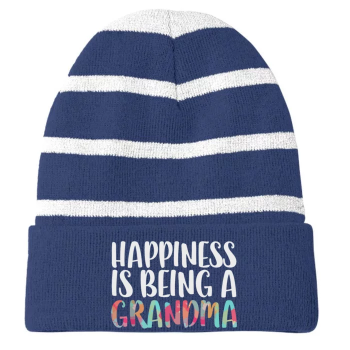 Happiness Is Being A Grandma Mothers Day Striped Beanie with Solid Band