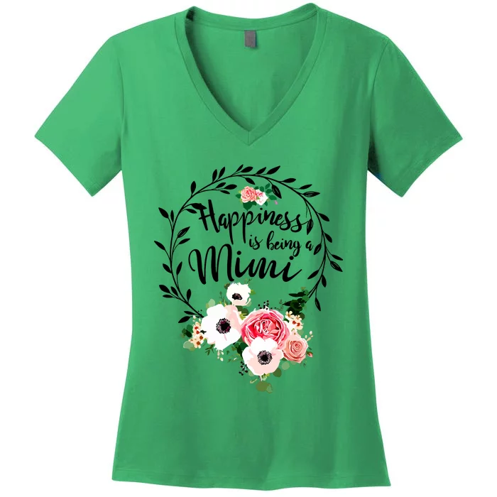 Happiness Is Being A Mimi Floral Decoration Women's V-Neck T-Shirt