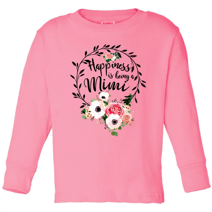 Happiness Is Being A Mimi Floral Decoration Toddler Long Sleeve Shirt