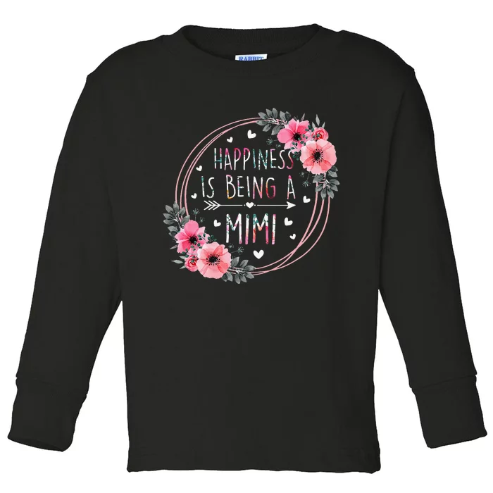 Happiness Is Being A Mimi Floral Flower Mother's Day Toddler Long Sleeve Shirt