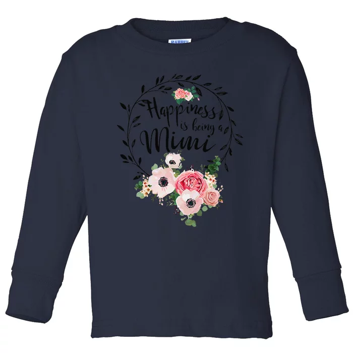 Happiness Is Being A Mimi Floral Decoration Toddler Long Sleeve Shirt