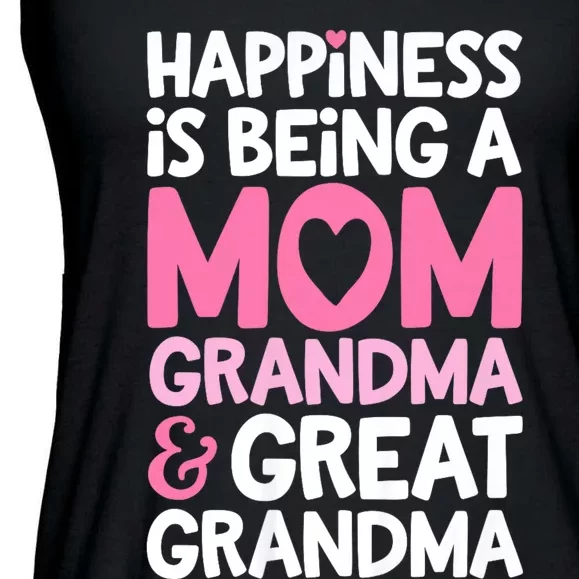 Happiness Is Being A Mom Grandma And Great Grandma Mother Ladies Essential Flowy Tank