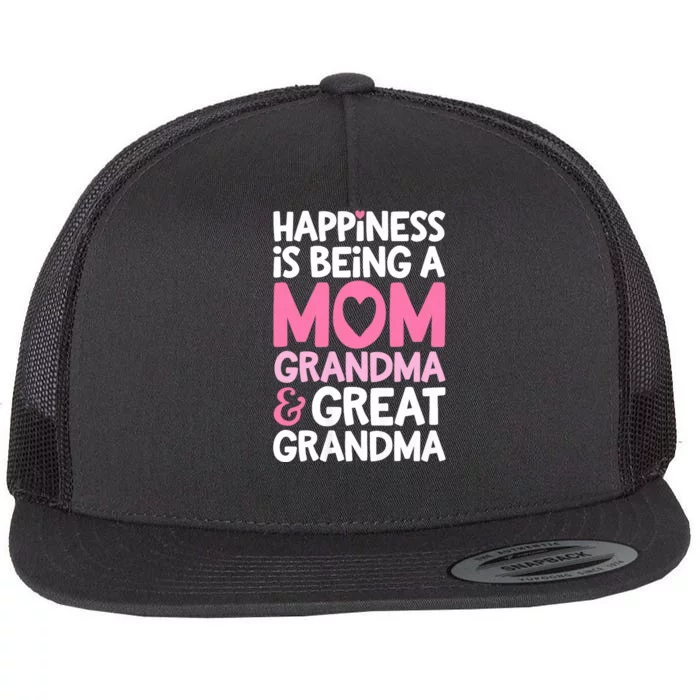 Happiness Is Being A Mom Grandma And Great Grandma Mother Flat Bill Trucker Hat