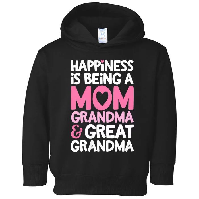 Happiness Is Being A Mom Grandma And Great Grandma Mother Toddler Hoodie