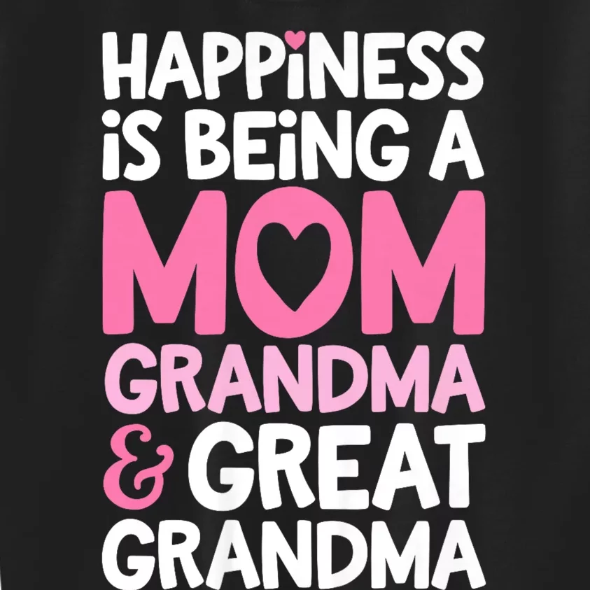 Happiness Is Being A Mom Grandma And Great Grandma Mother Kids Sweatshirt