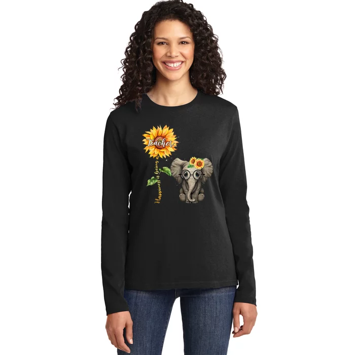 Happiness Is Being A Teacher Sunflower Elephant Hippie Gifts Ladies Long Sleeve Shirt