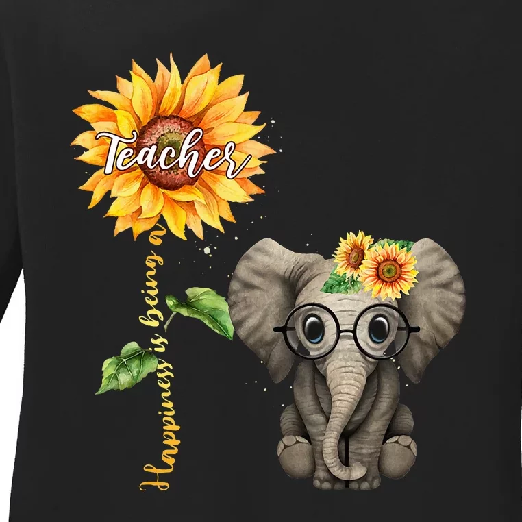 Happiness Is Being A Teacher Sunflower Elephant Hippie Gifts Ladies Long Sleeve Shirt