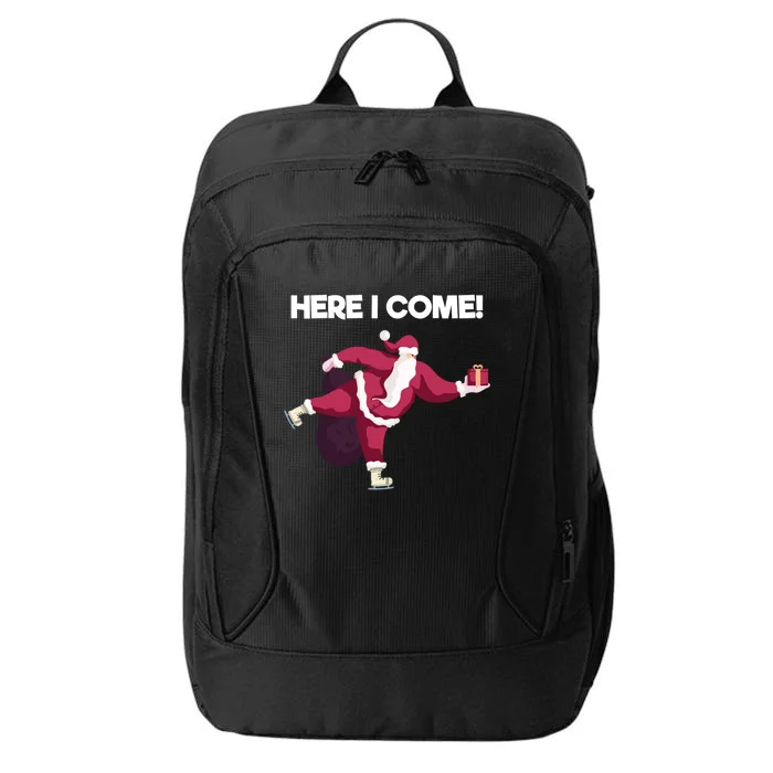 Here I Come Funny Ice Skating Beginner Santa Claus Lover Gift City Backpack