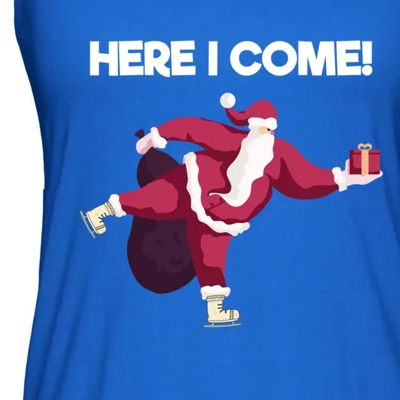 Here I Come Funny Ice Skating Beginner Santa Claus Lover Funny Gift Ladies Essential Flowy Tank