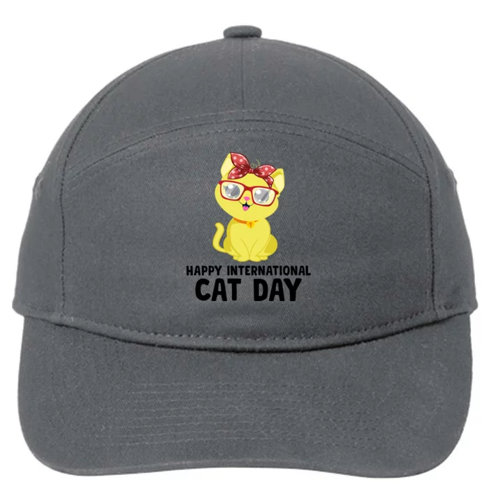 Happy International Cat Day Celebration Graphic 7-Panel Snapback Hat