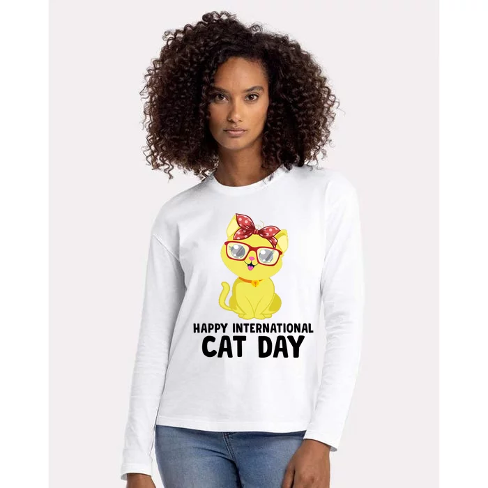 Happy International Cat Day Celebration Graphic Womens Cotton Relaxed Long Sleeve T-Shirt