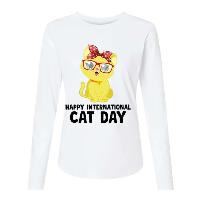 Happy International Cat Day Celebration Graphic Womens Cotton Relaxed Long Sleeve T-Shirt