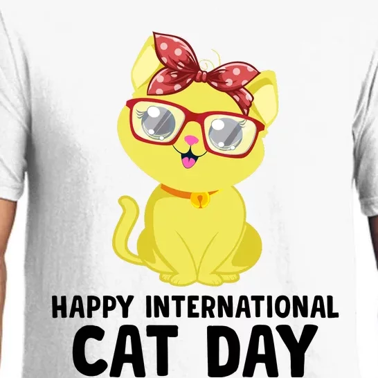 Happy International Cat Day Celebration Graphic Pajama Set