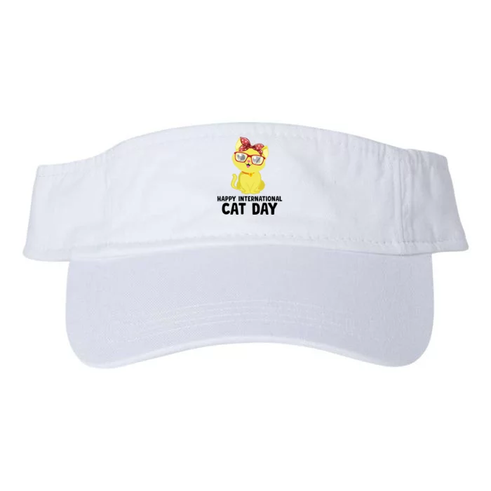 Happy International Cat Day Celebration Graphic Valucap Bio-Washed Visor