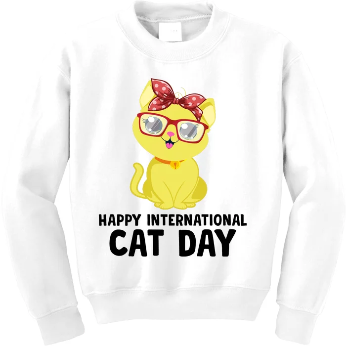 Happy International Cat Day Celebration Graphic Kids Sweatshirt