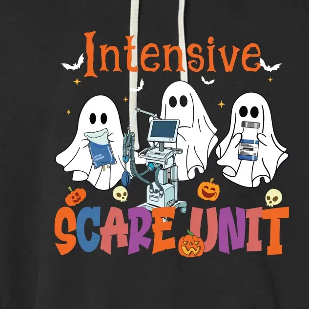 Halloween Intensive Care Scare Unit Ghost Nurse Icu Nursing Garment-Dyed Fleece Hoodie