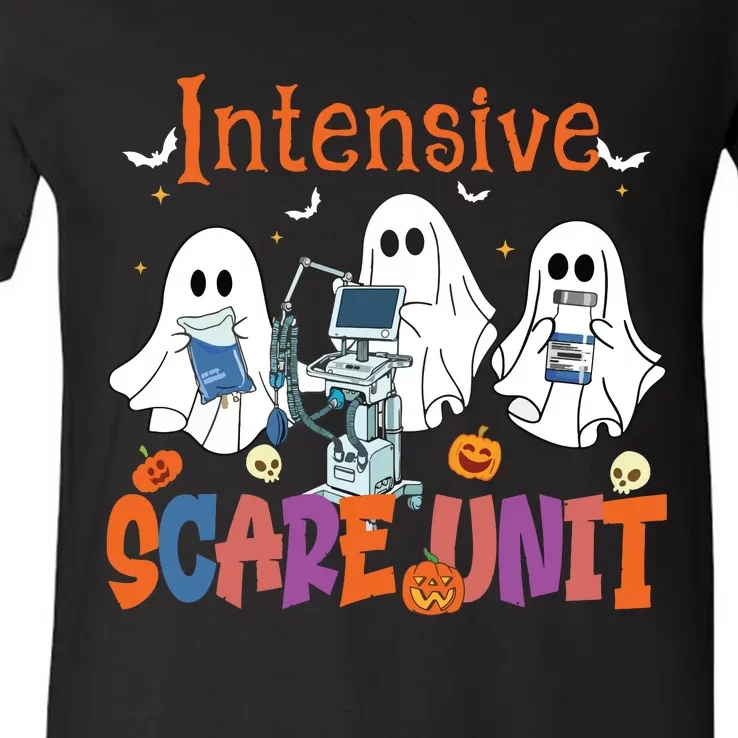 Halloween Intensive Care Scare Unit Ghost Nurse Icu Nursing V-Neck T-Shirt