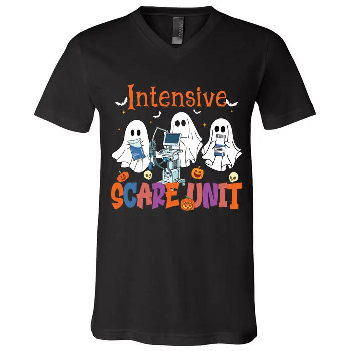 Halloween Intensive Care Scare Unit Ghost Nurse Icu Nursing V-Neck T-Shirt