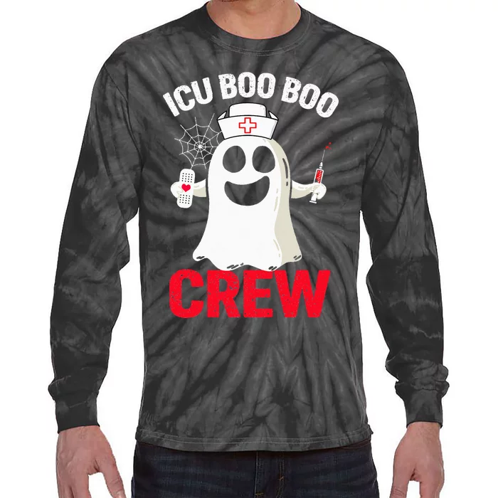 Halloween ICU Costume  ICU Boo Boo Crew Nurse Ghost Tie-Dye Long Sleeve Shirt