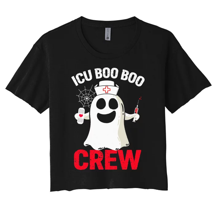 Halloween ICU Costume  ICU Boo Boo Crew Nurse Ghost Women's Crop Top Tee