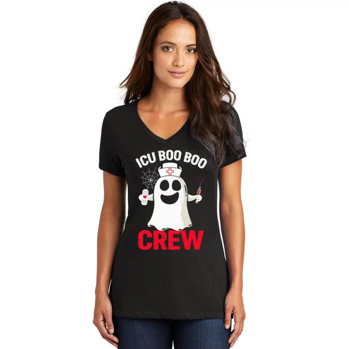 Halloween ICU Costume  ICU Boo Boo Crew Nurse Ghost Women's V-Neck T-Shirt