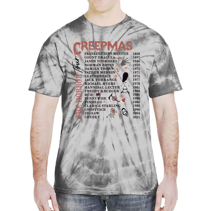 Horror Icons Christmas Creepmas Christmas Horror Goth Tie-Dye T-Shirt