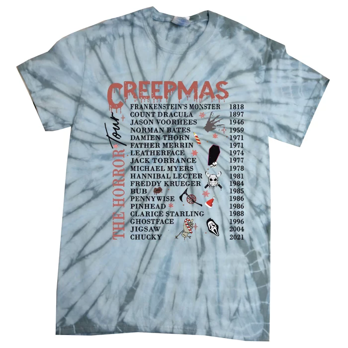 Horror Icons Christmas Creepmas Christmas Horror Goth Tie-Dye T-Shirt