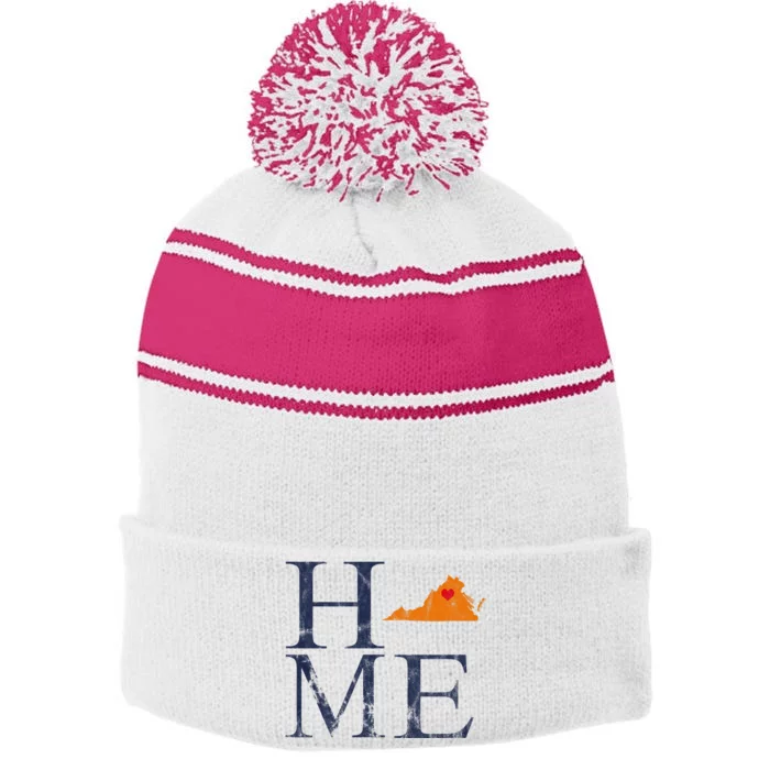 Home Is Charlottesville Va City Love Stripe Pom Pom Beanie