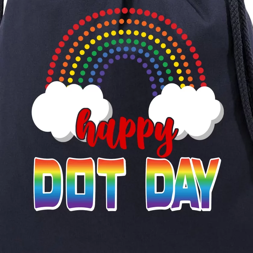 Happy International Dot Day Rainbow Clouds Drawstring Bag