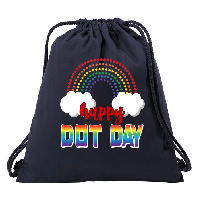 Happy International Dot Day Rainbow Clouds Drawstring Bag