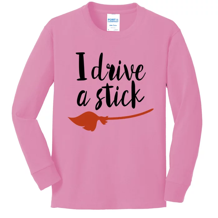 Halloween I Drive Stick Funny Witch Wife Mom Teacher Gift Kids Long Sleeve Shirt