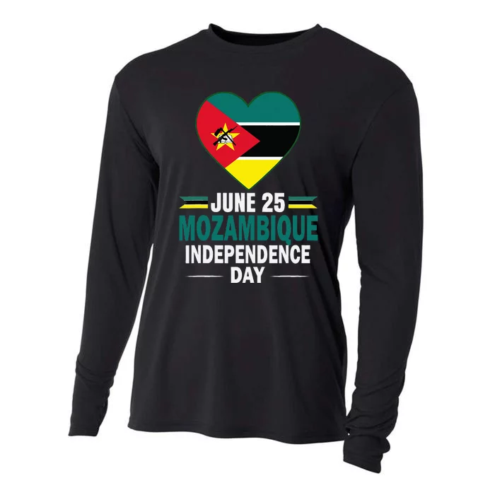 Happy Independence Day Mozambique Mozambican Flag Heart Cooling Performance Long Sleeve Crew