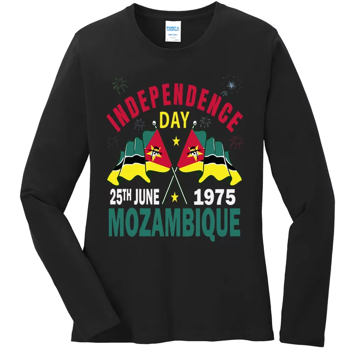 Happy Independence Day Mozambique Mozambican Flag Ladies Long Sleeve Shirt