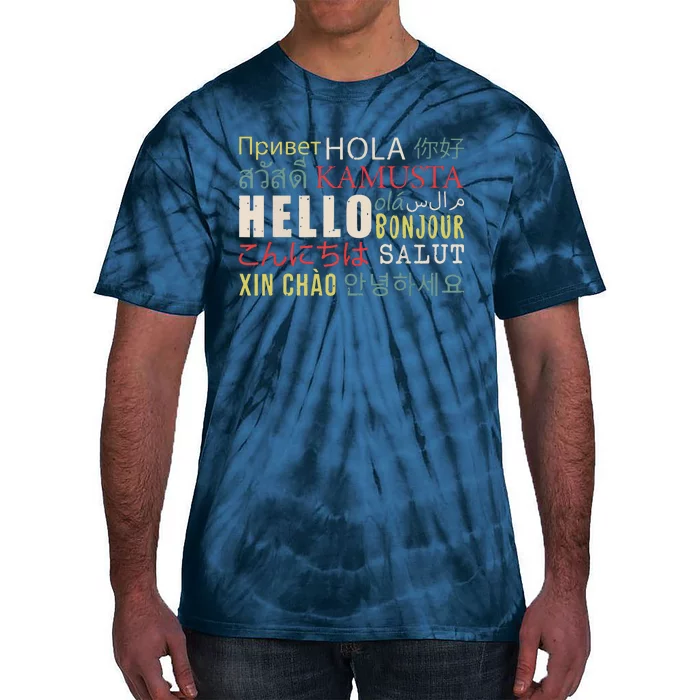 Hello In Different Languages ELL English Language Learning Tie-Dye T-Shirt