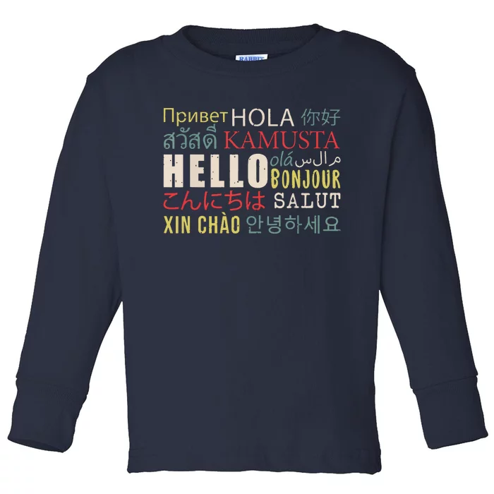 Hello In Different Languages ELL English Language Learning Toddler Long Sleeve Shirt