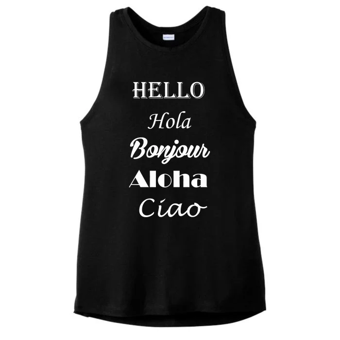 Hello In Different Languages Ladies Tri-Blend Wicking Tank