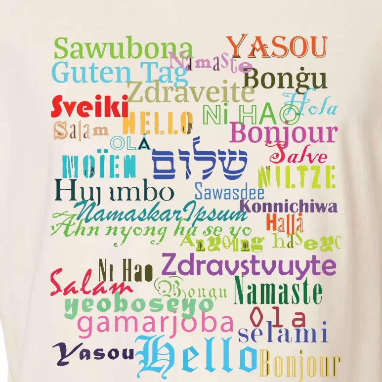 Hello In Different Languages Garment-Dyed Women's Muscle Tee